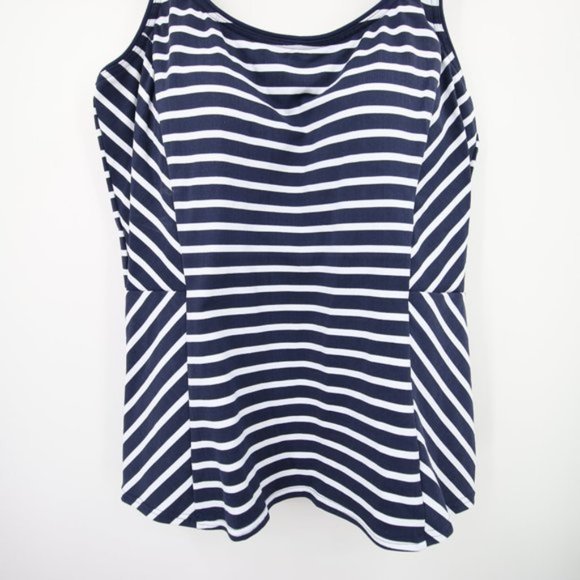 NWOT Lands End Navy Blue White Babydoll Style Striped Pattern Swim Tankini Top T - Picture 3 of 10